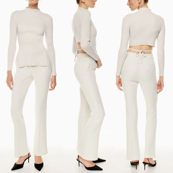 Aritzia Babaton Sculpt Knit Tie Back Sweater Long Sleeves Rib Mock Neck S $98 - Picture 2 of 16